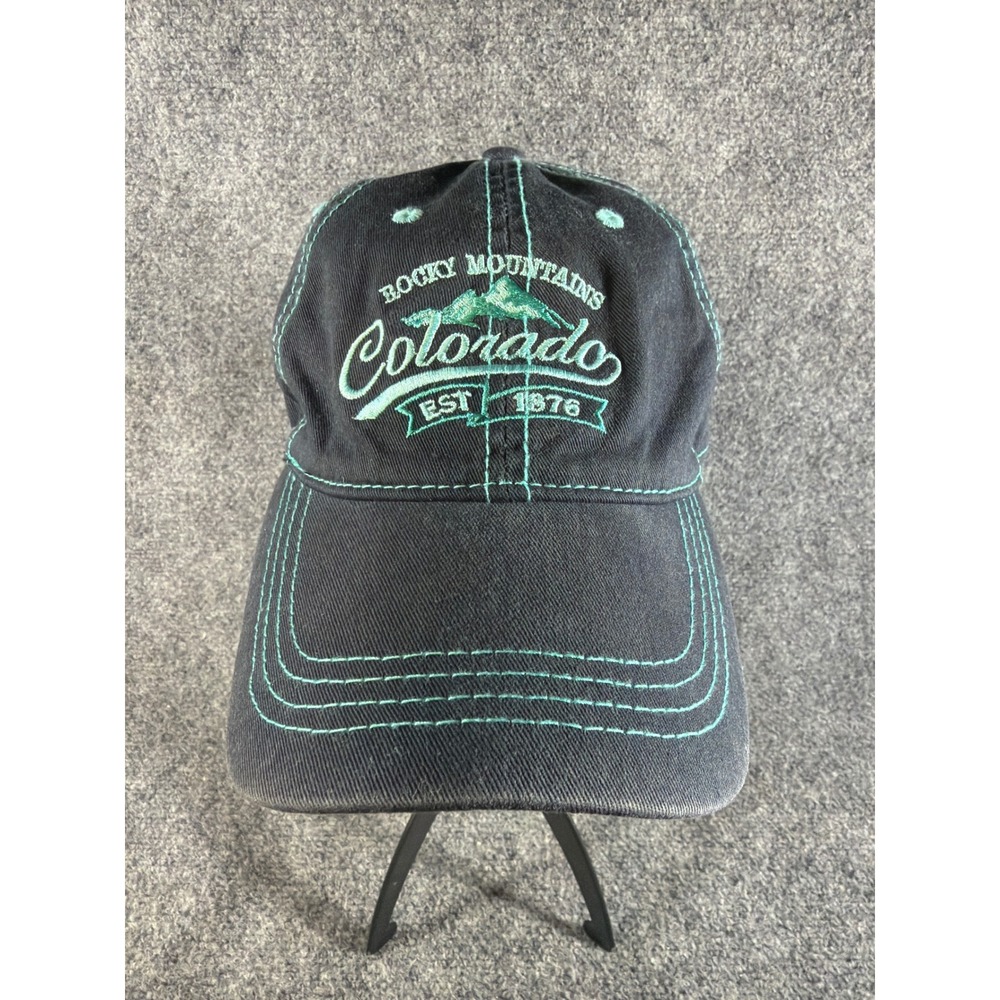Prairie Mountain Colorado Rocky Mountains Hat Black Teal Contrast Stitch Cap